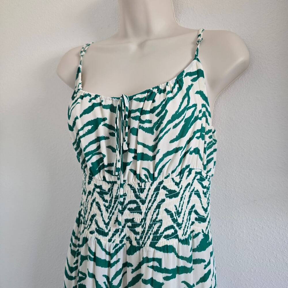 Reformation Bran Milkmaid Midi Dress Size 12 Kelly Green White Zebra Print - Picture 4 of 10